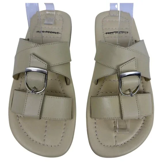 Free People Women's Sloan Buckle Open Toe Leather Sandals Buttermilk Size 8 - Picture 2 of 10